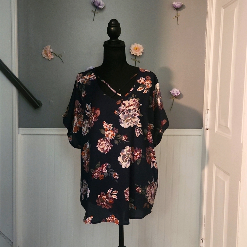 XL Maurice's Navy Floral Print Top